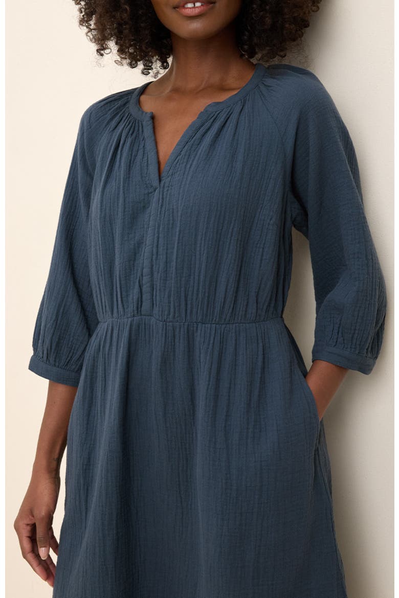 Organic Cotton Coastal Double Gauze Peasant Dress, Alternate, color, French Navy