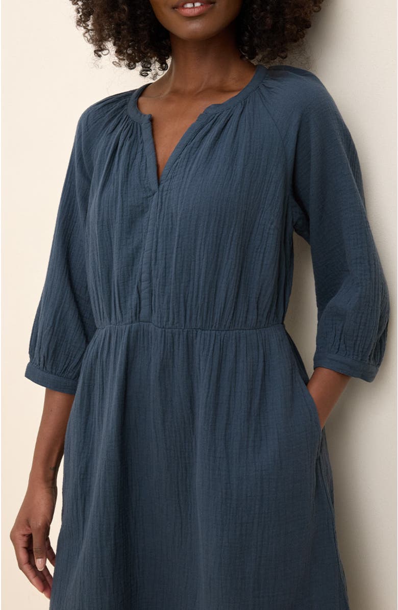 Pact Organic Cotton Coastal Double Gauze Peasant Dress, Alternate, color, French Navy