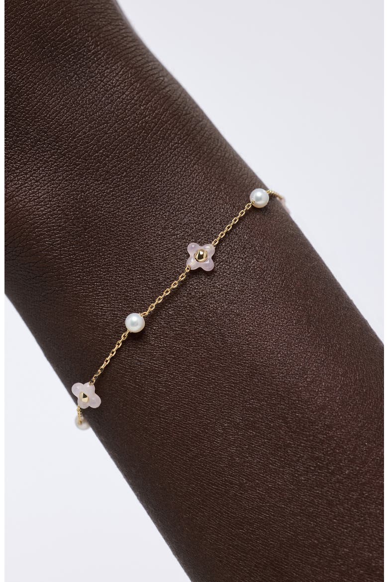 Hannah Rose Quartz & Pearl Station Bracelet, Alternate, color, GOLD / PINK