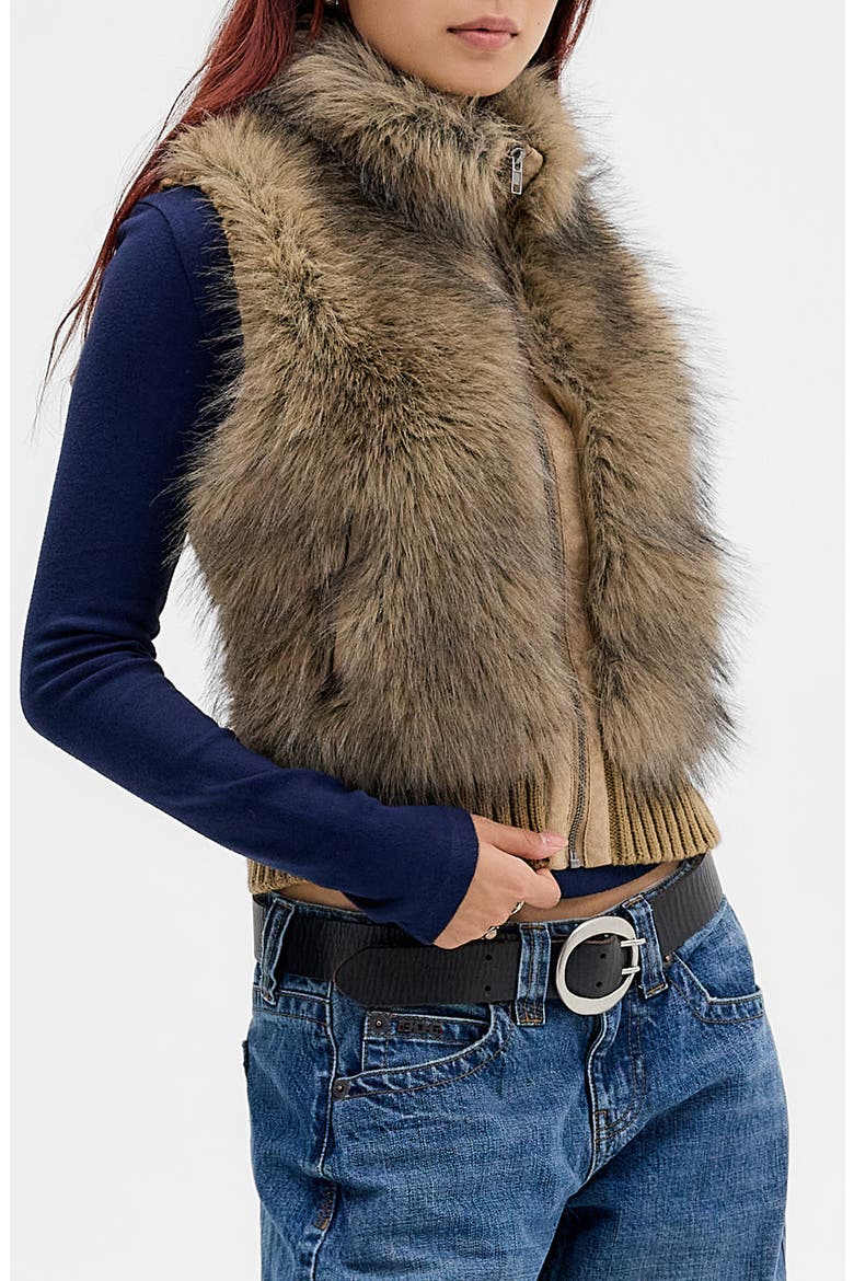 Joah Faux Fur Gilet, Alternate, color, BROWN