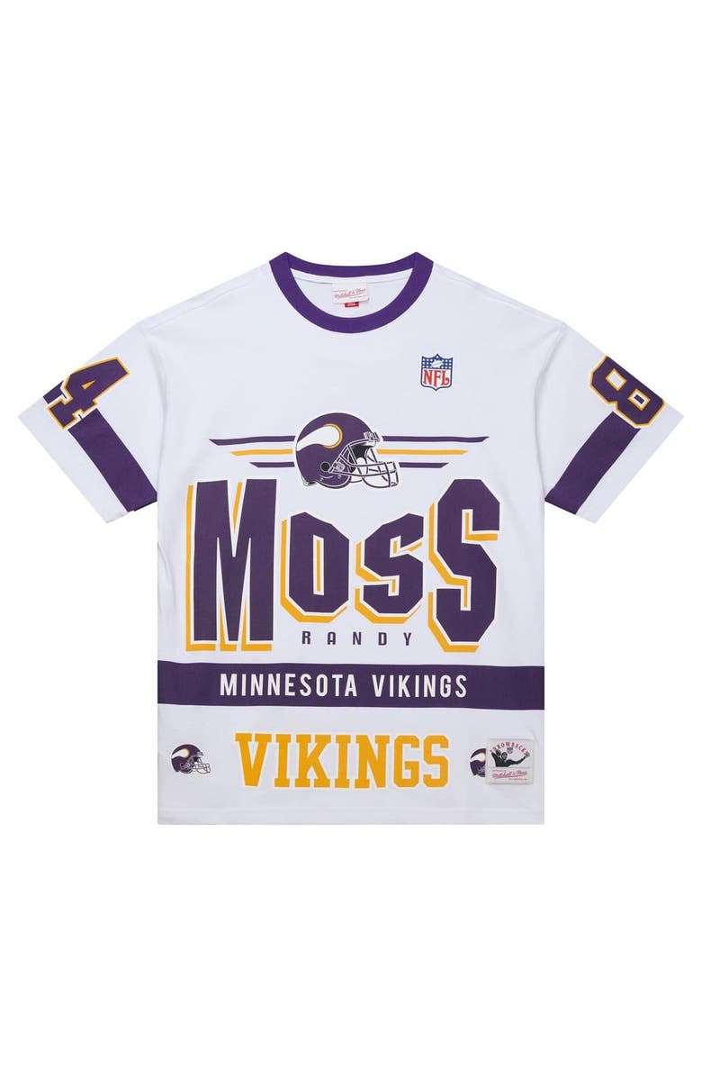 Mitchell & Ness Men's Mitchell & Ness Randy Moss White Minnesota Vikings Name & Number Team Origins Vintage Logo T-Shirt, Alternate, color, White