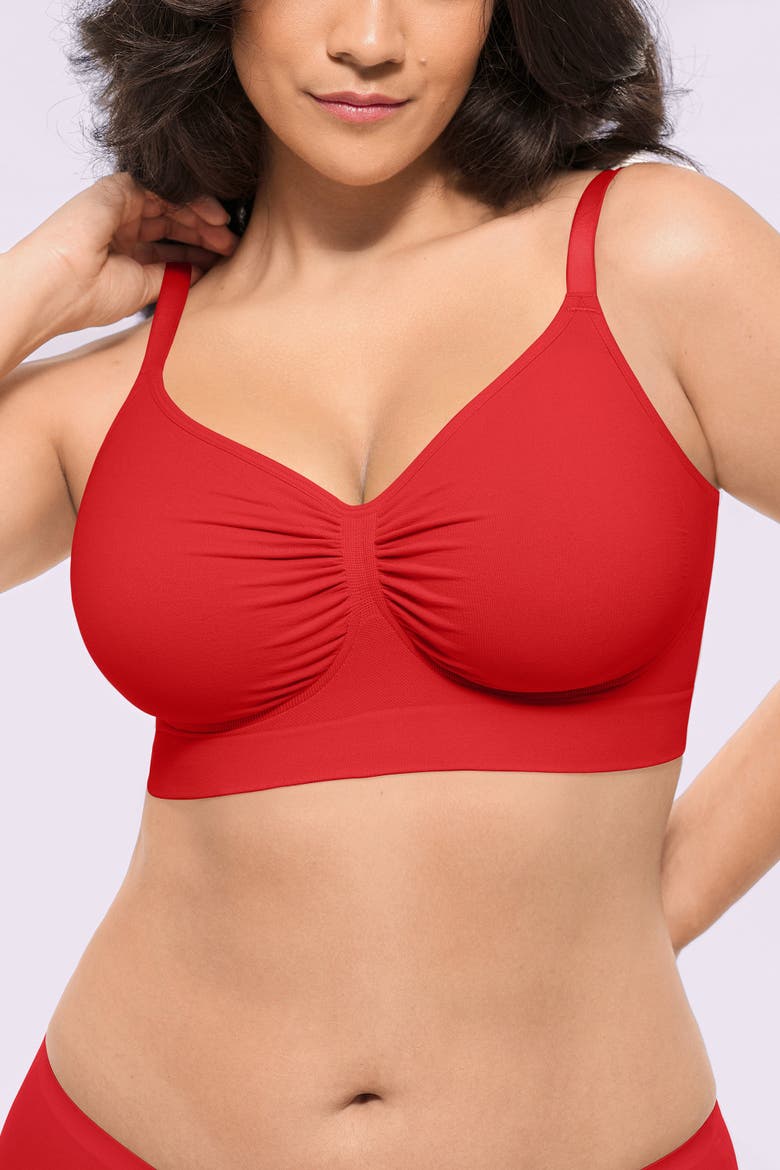 Wireless Seamless Comfy Non Padded V Neck Bra, Alternate, color, Red