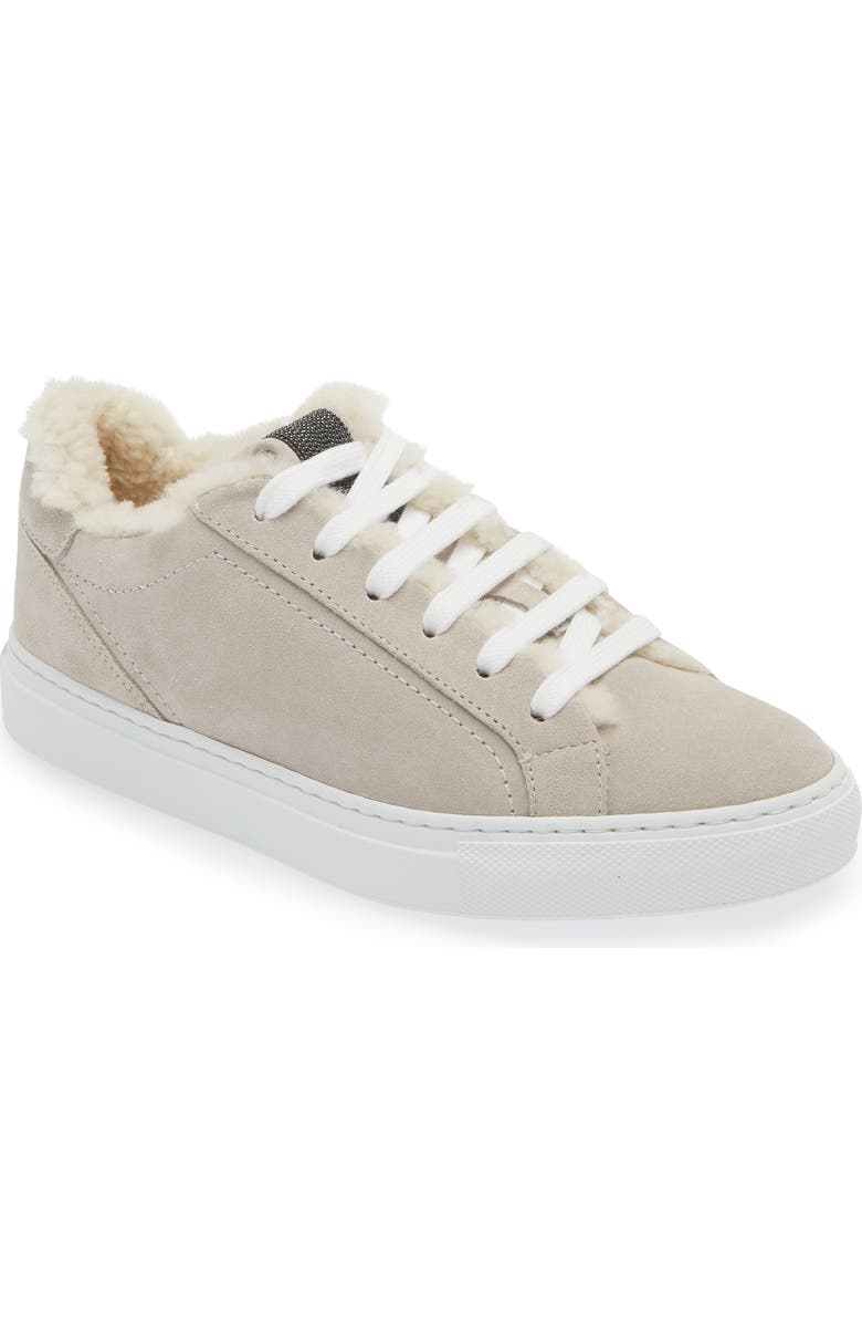 Brunello Cucinelli Monili Detail Genuine Shearling Lined Suede Sneaker, Main, color,