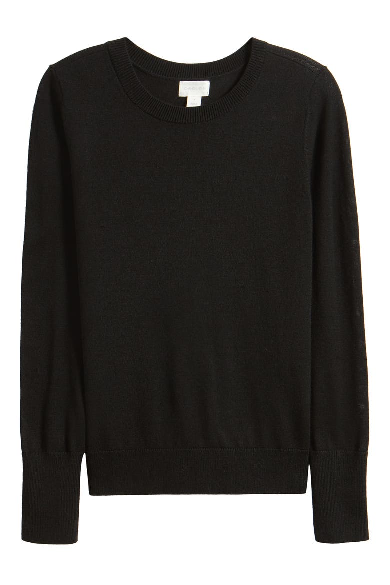 Merino Wool Blend Crewneck Sweater, Alternate, color, BLACK