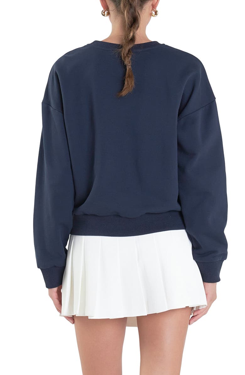 English Factory Sports Club Velvet Patch Sweatshirt, Alternate, color, Navy