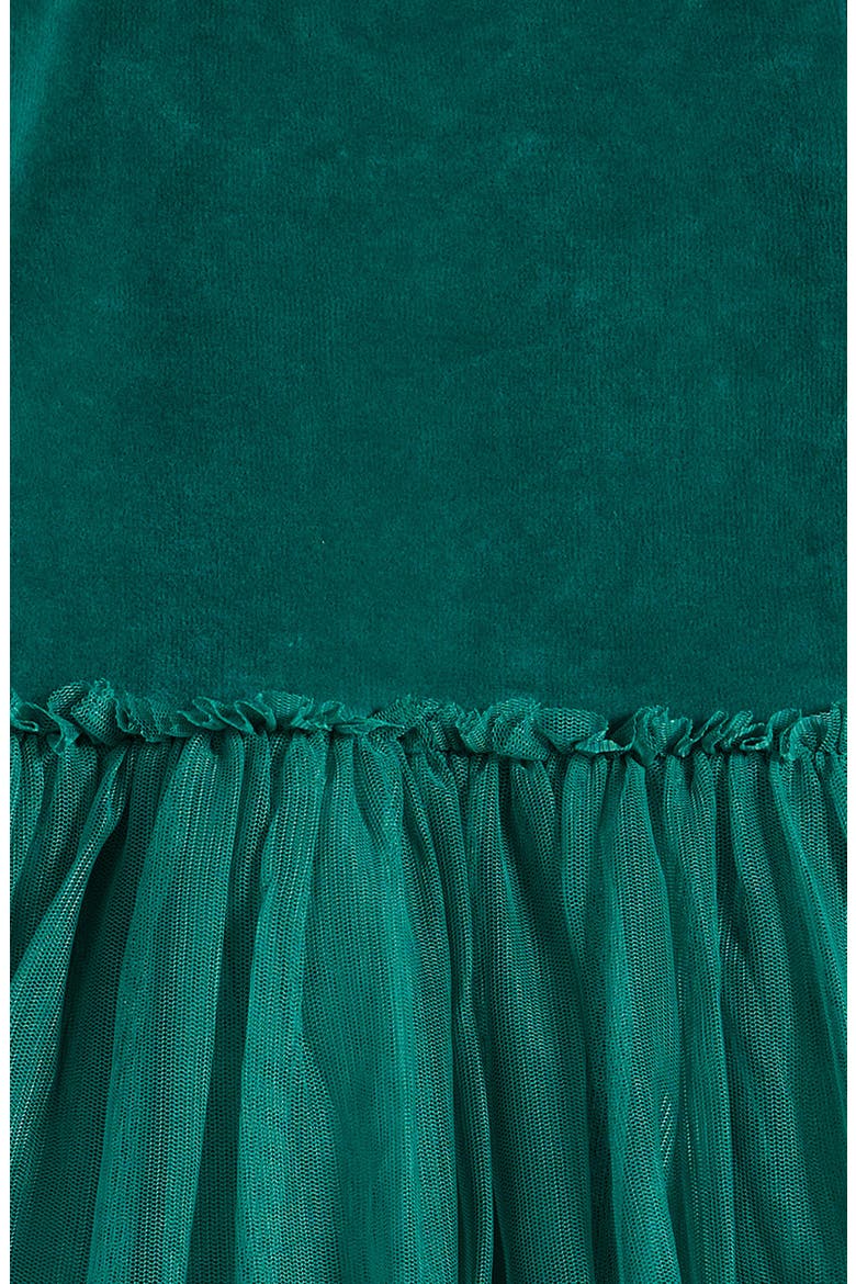 Kids' Appliqué Long Sleeve Velvet & Tulle Dress, Alternate, color, ALPINE GREEN WOODLAND ANIMALS