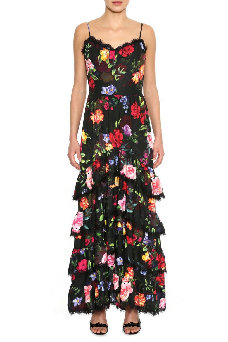 Floral Print Crepe Maxi Dress, Main, color, BLACK MULTI