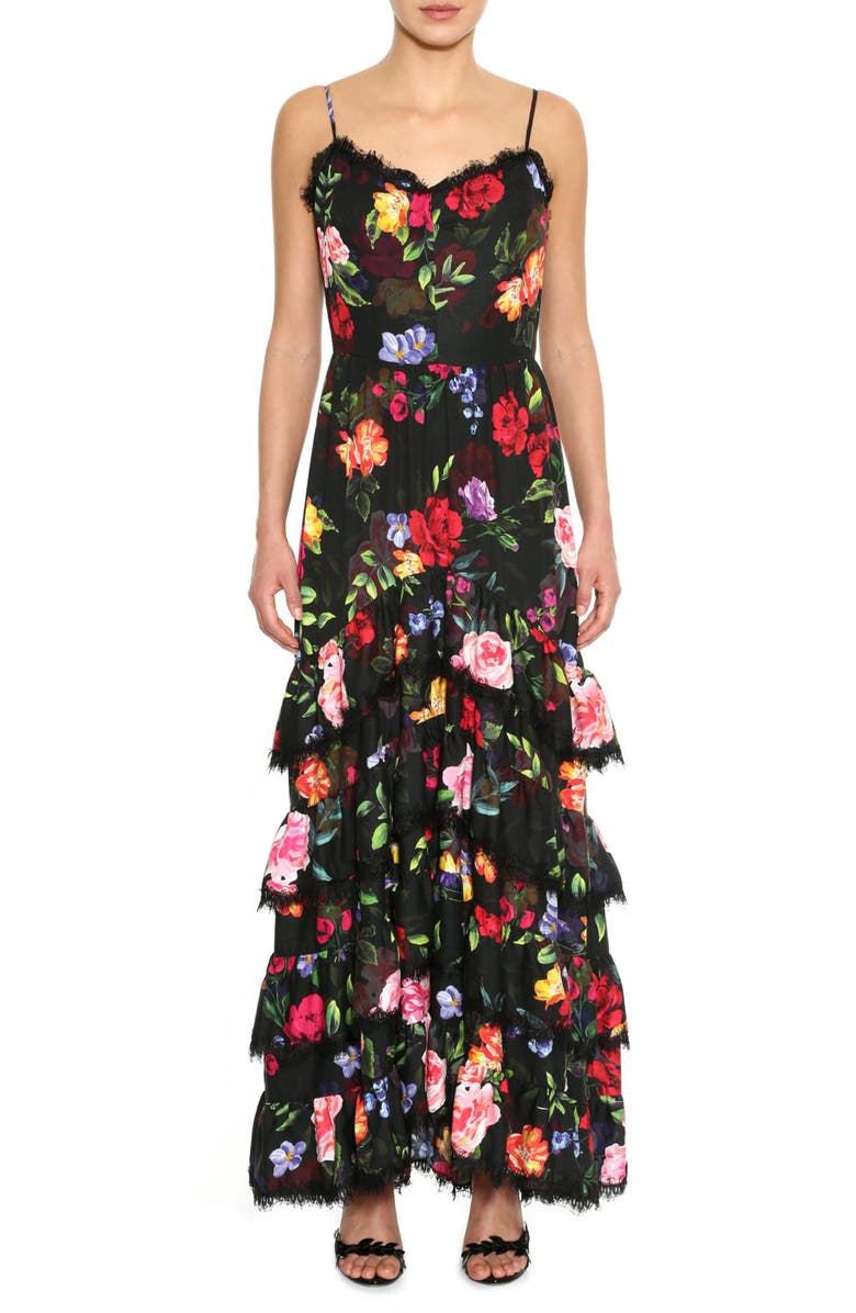 Marchesa Notte Floral Print Crepe Maxi Dress, Main, color,