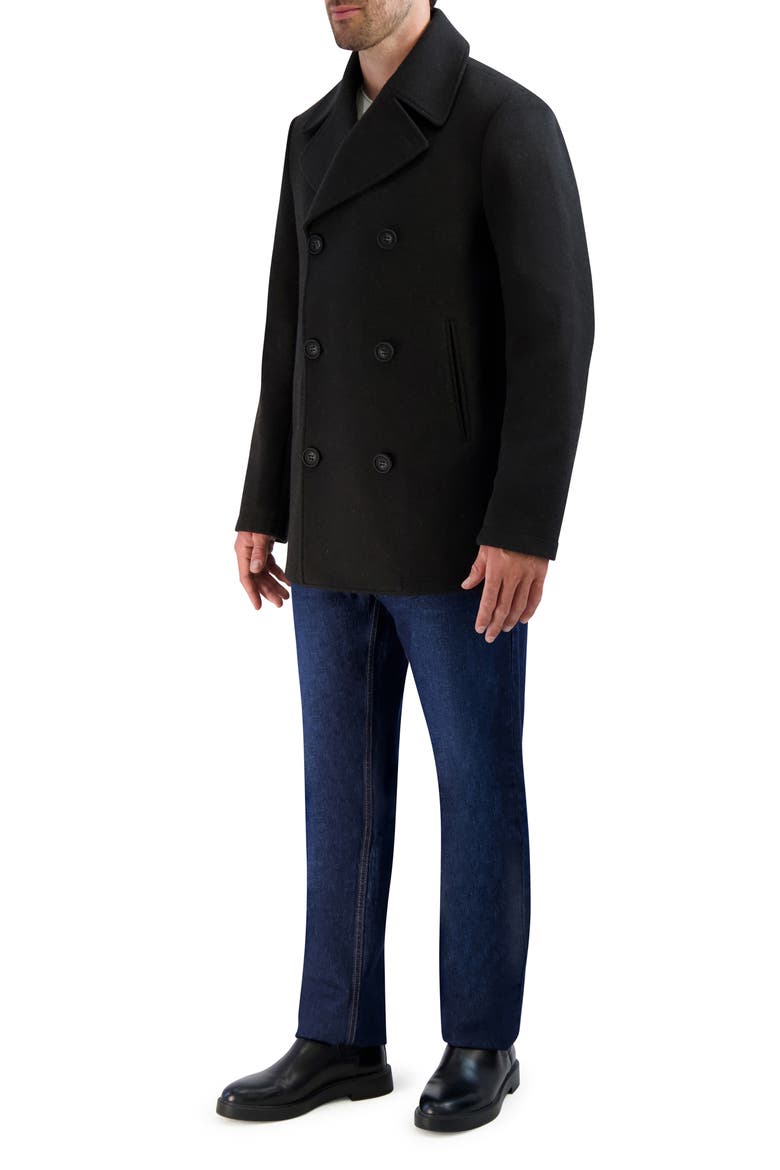 Double Breasted Peacoat, Alternate, color, BLACK