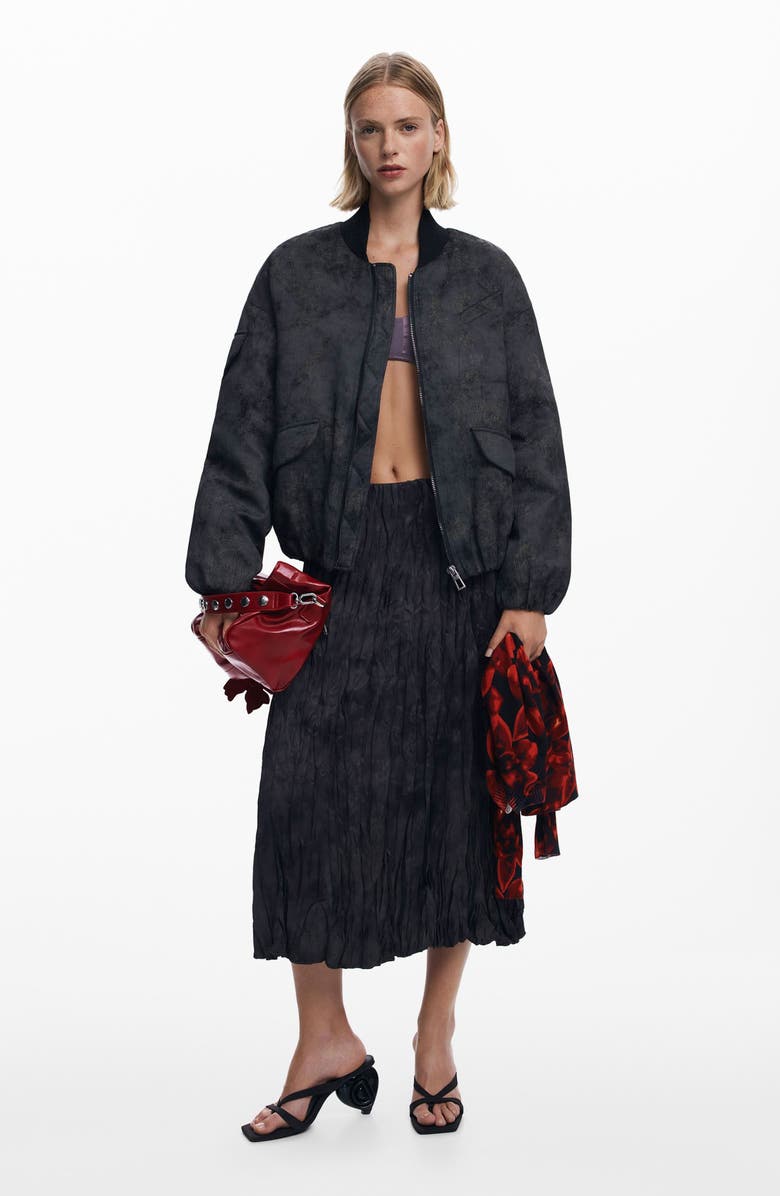 Desigual Embroidered Bomber Jacket, Alternate, color, Black