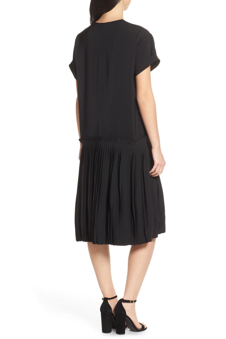Crystal Pleated Drop Waist Shift Dress, Alternate, color, BLACK