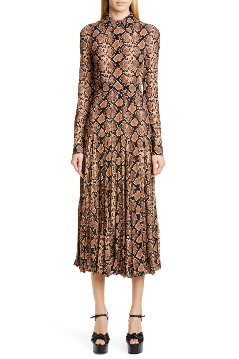 Belted Long Sleeve Crushed Georgette Shirtdress, Main, color, SUNTAN/ BLACK