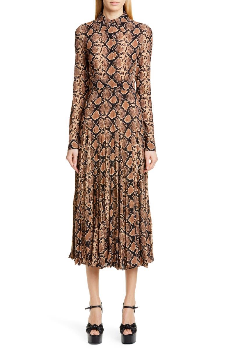 Michael Kors Collection Belted Long Sleeve Crushed Georgette Shirtdress, Main, color, 