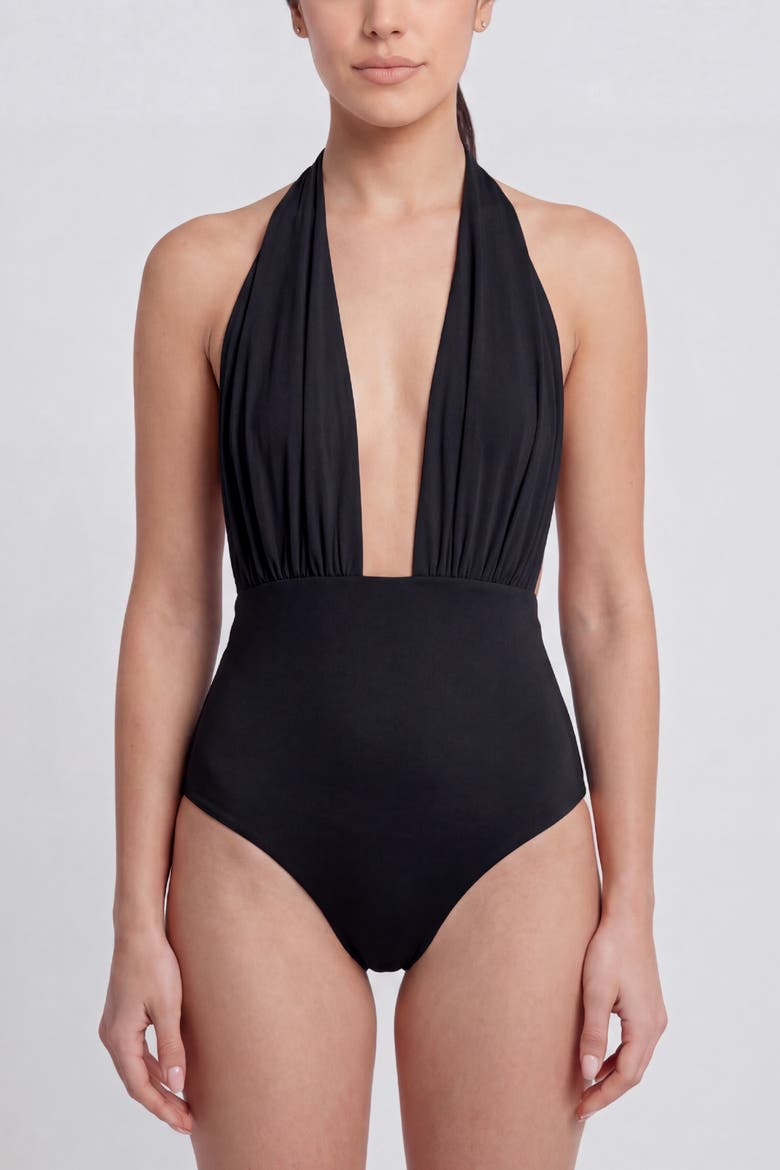 Rosalie Ruched One-Piece Swimsuit, Main, color, Black