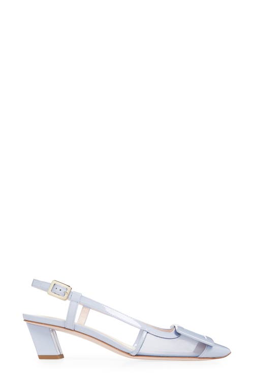 Roger Vivier Belle Vivier Buckled Patent-leather And Mesh Slingback Pumps In Placid Blue/celestial Blue
