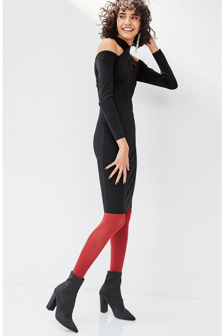 Opaque Control Top Tights, Alternate, color, HEATHER GREY