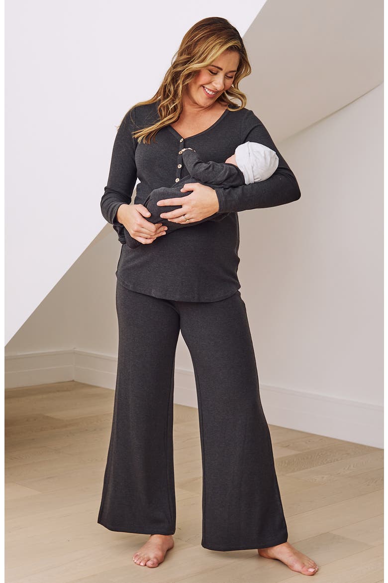 Isabelle Nursing/Maternity Pajamas & Baby Gown Set, Alternate, color, CHARCOAL