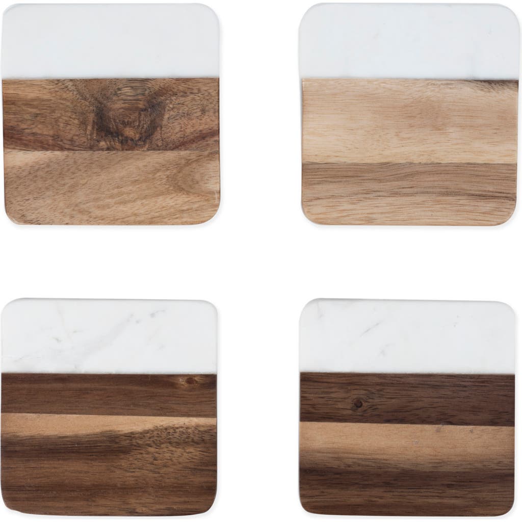 Twine Marble & Acacia Coasters Set Of 4 In White
