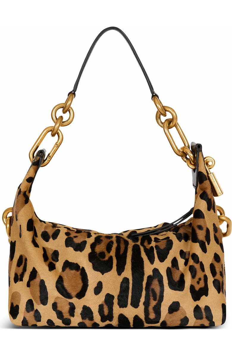 Balmain Sync Medium Leopard Print Leather Bag, Alternate, color, Brown