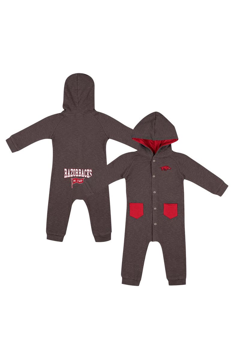 COLOSSEUM Newborn & Infant Colosseum Charcoal Arkansas Razorbacks Zando-Zan Waffle Full-Snap Hooded Romper, Main, color, 