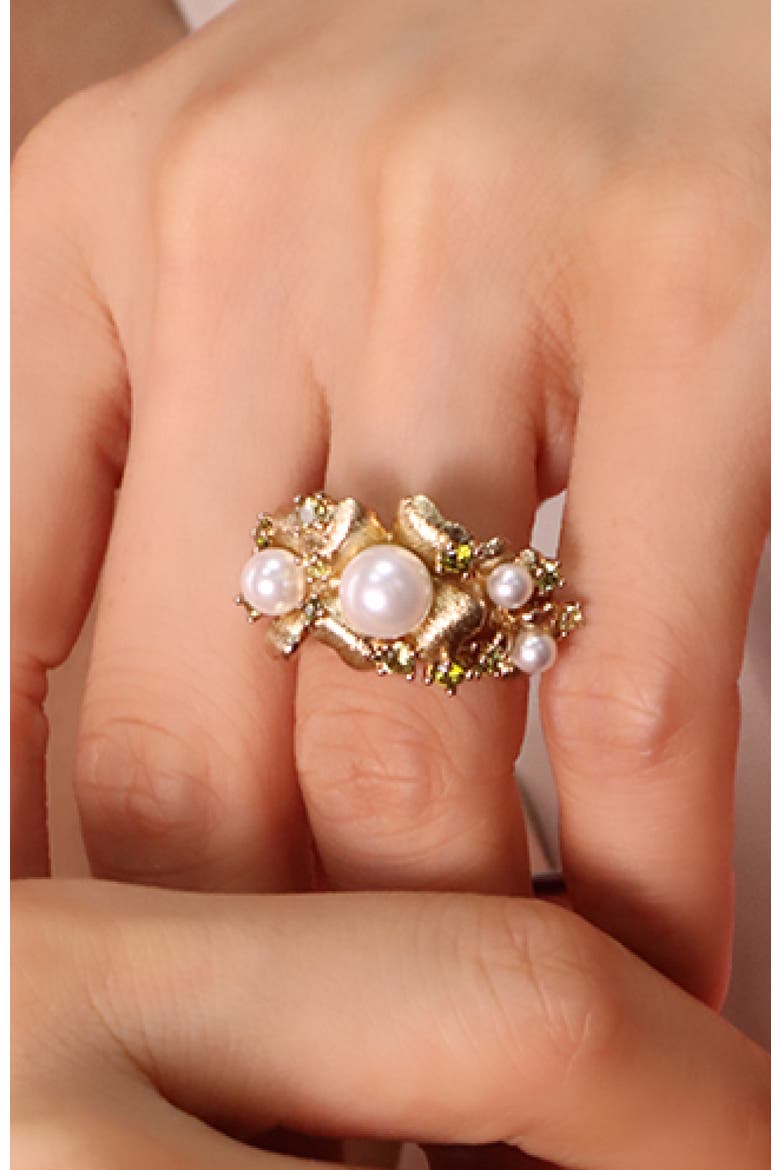 Garden Blossom Wide Ring, Alternate, color, Gold & White & Yellow