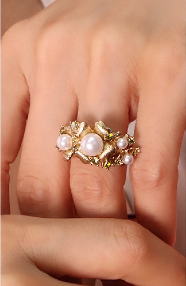 RC RETRO CHIC Garden Blossom Wide Ring, Alternate, color, Gold & White & Yellow