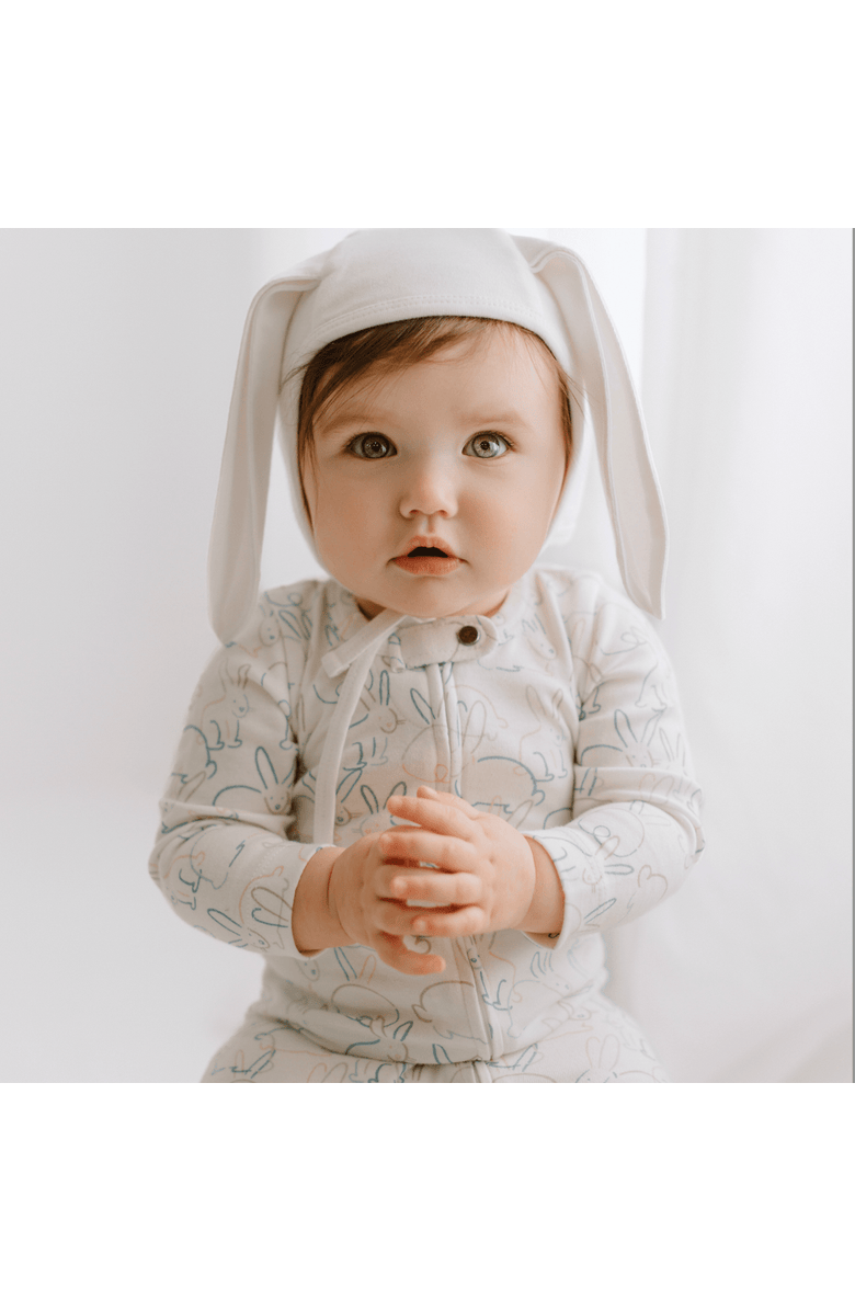 Finn + Emma Organic Zip- up Footie | Bunnies, Alternate, color, Off White