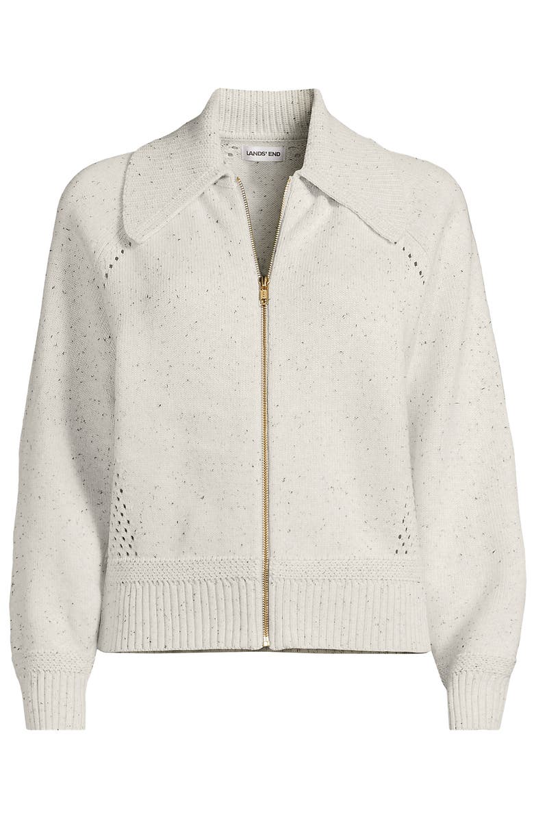 Lands' End Drifter Large Collar Zip Front Cardigan Sweater, Alternate, color, Pale Gray Heather Donegal