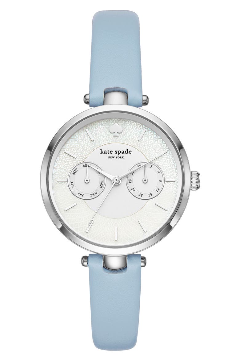 holland leather strap watch, 34mm, Main, color, BLUE/ MOP/ SILVER