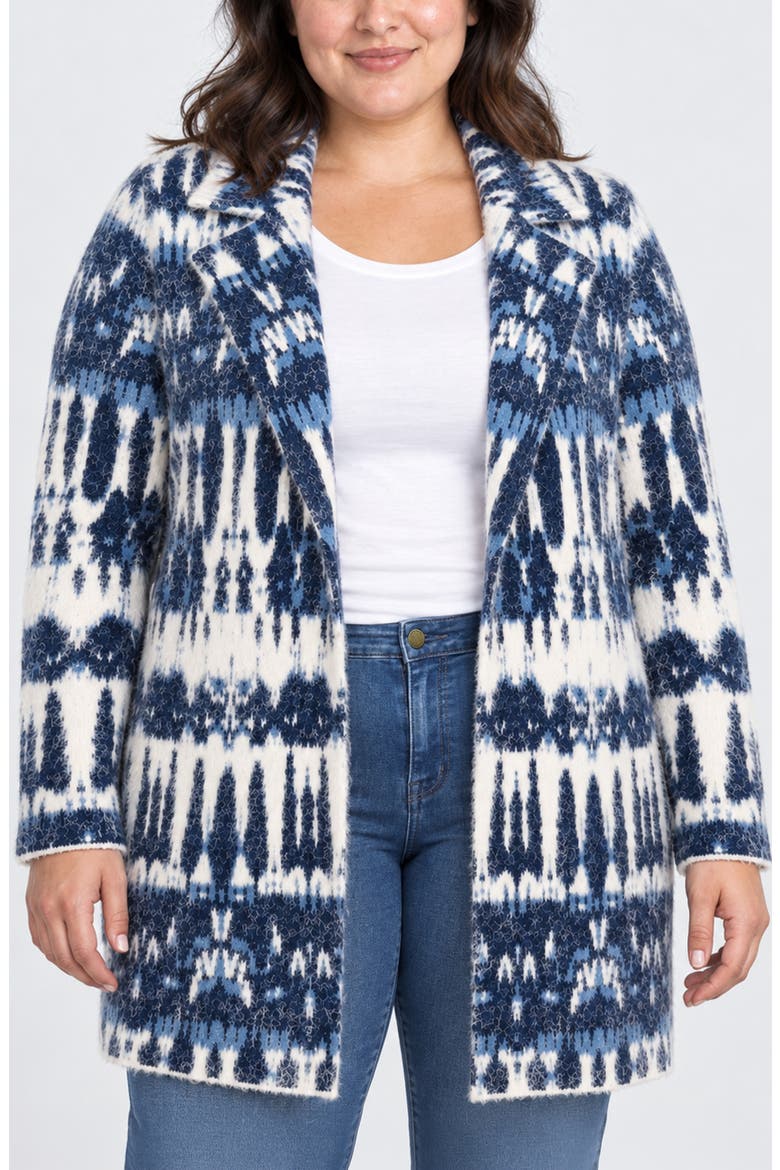 Notch Collar Jacquard Sweater Coat, Main, color, NVY WHT ML TDST