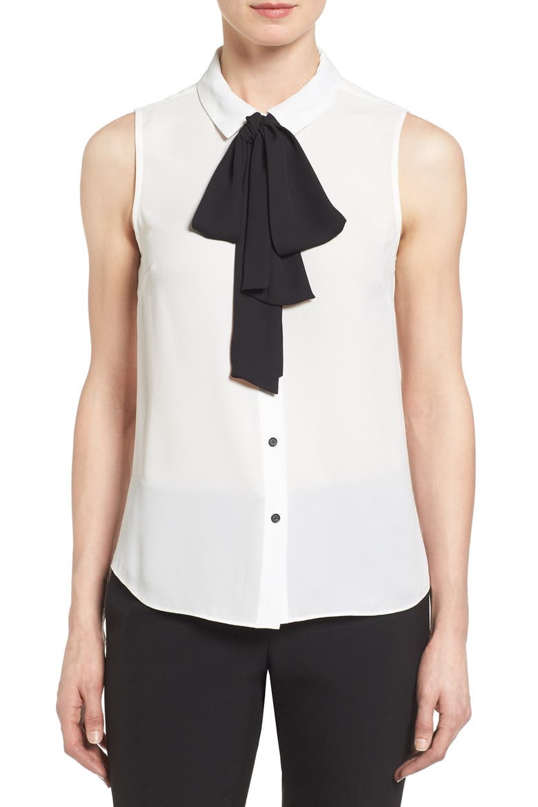 Tie Neck Sleeveless Blouse, Main, color, NEW IVORY