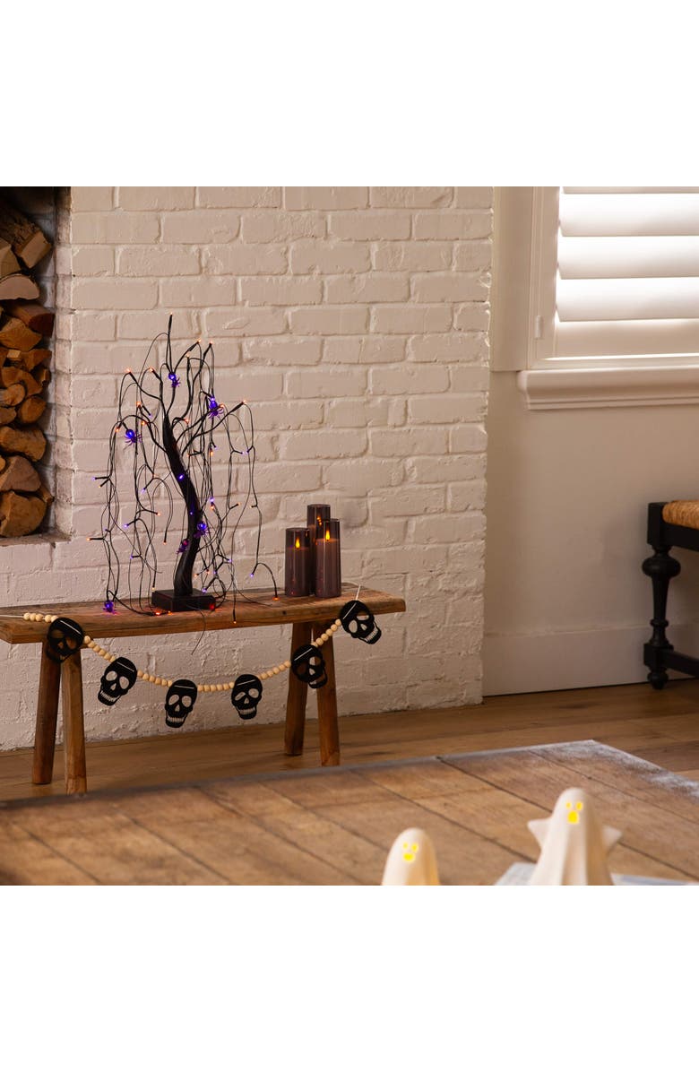 NEARLY NATURAL 2-ft Pre-Lit Halloween Artificial Black Spooky Spider Willow Tree with 60 Orange 
Purple LED Lights, Alternate, color, Black