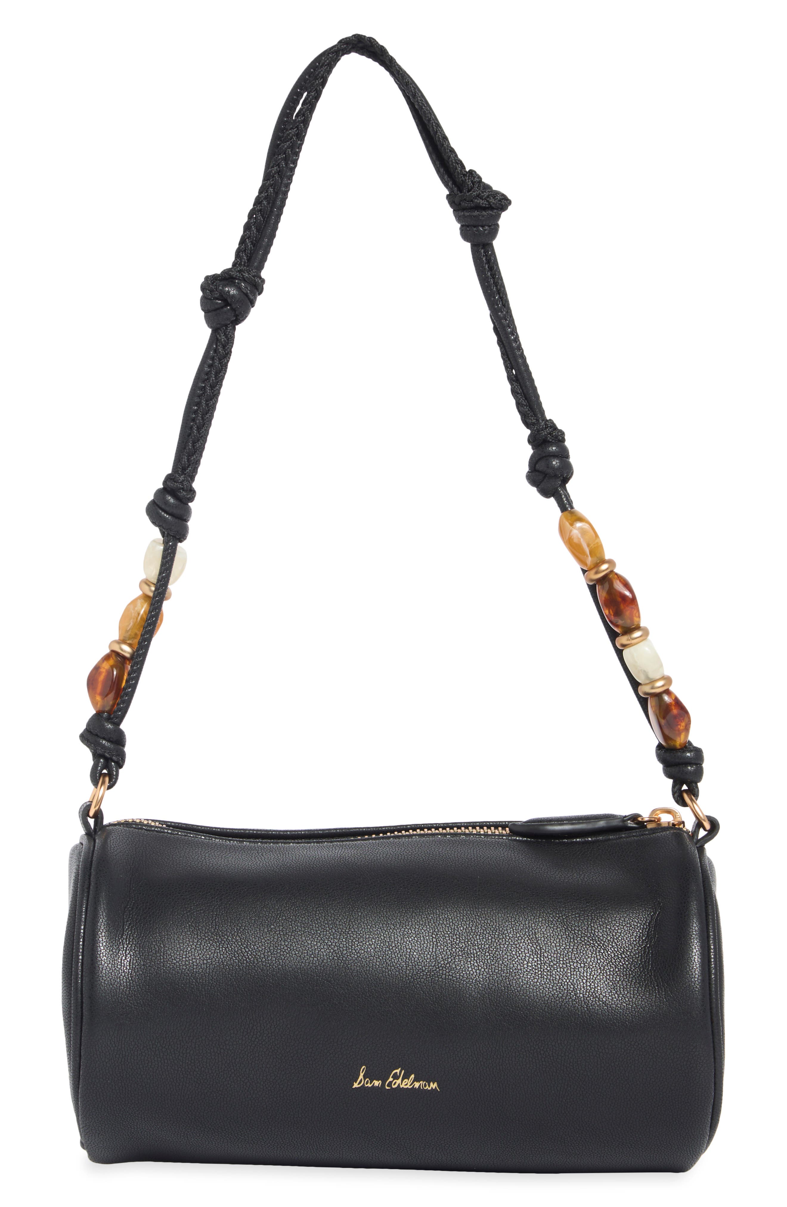 Elmina Beaded Shoulder Bag, Alternate, color, BLACK