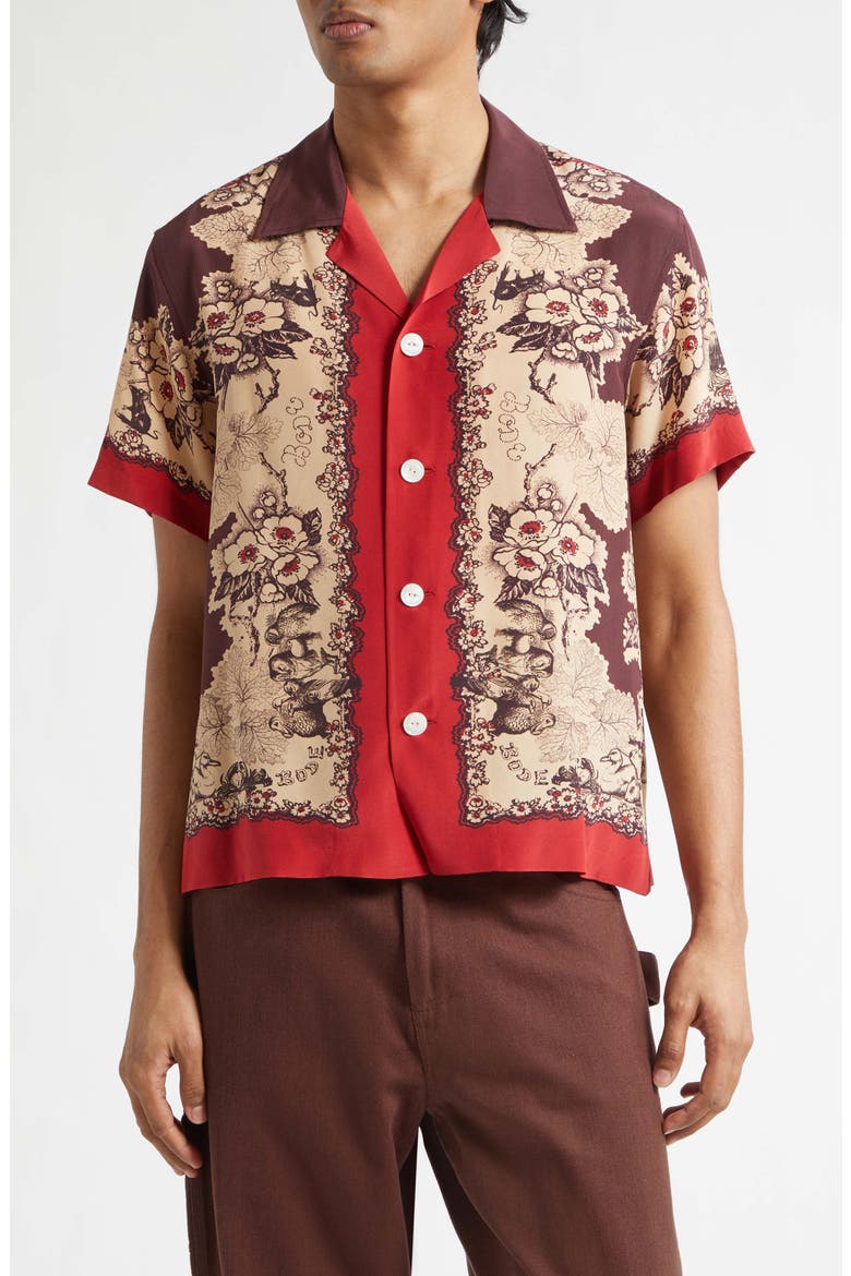 Storybook Silk Camp Shirt, Main, color, RED BLACK