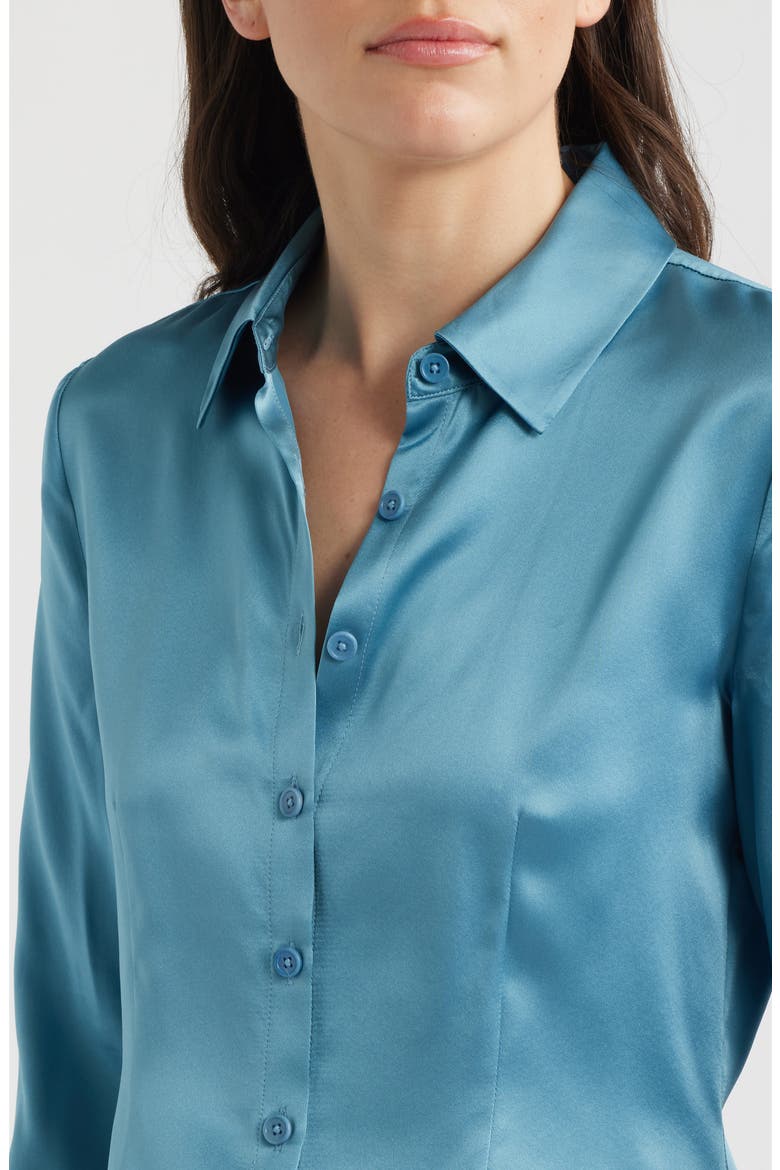 Raya Silk Button-Up Shirt, Alternate, color, SIREN