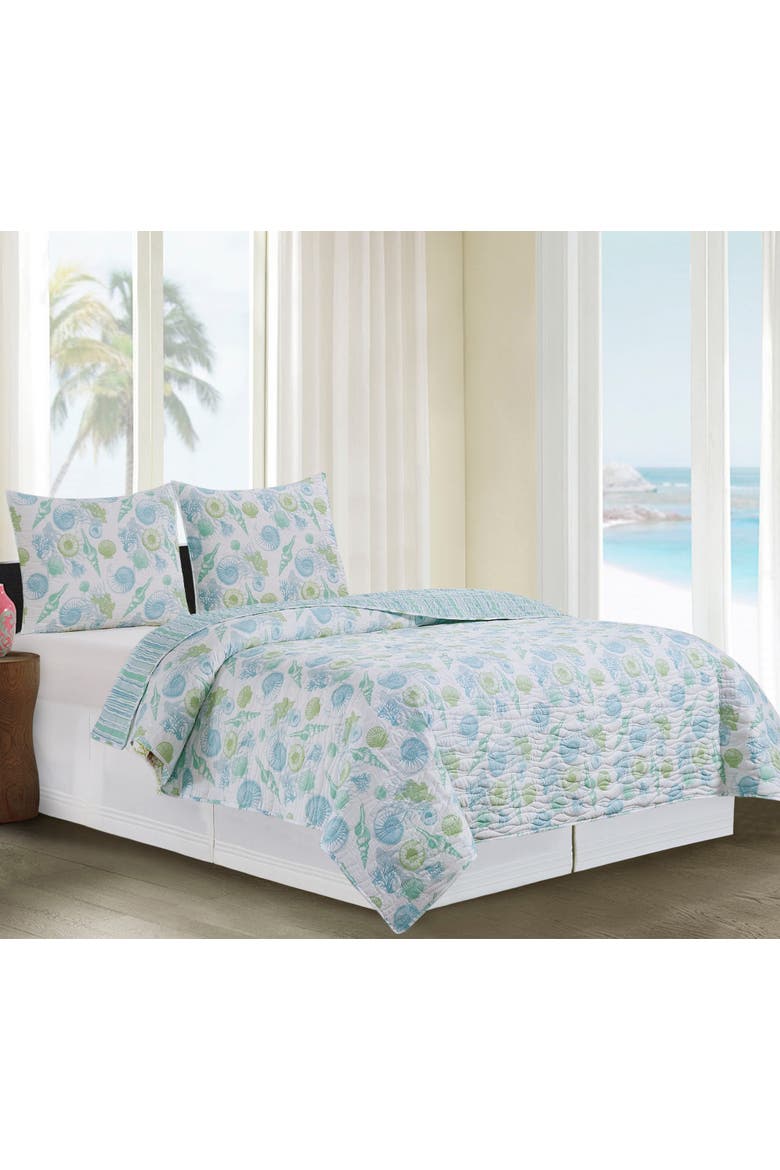 Delray Beach Coastal Seashell Quilt Set  - Reversible and Machine Washable, Alternate, color, Blue