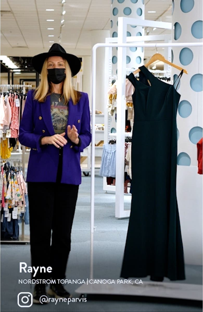 Xscape One-Shoulder Cutout Crepe Scuba Gown, sales video thumbnail