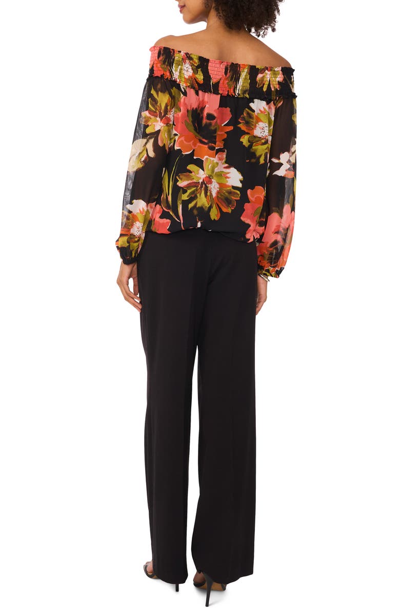 Vince Camuto Floral Smocked Off the Shoulder Tie Hem Top, Alternate, color, 