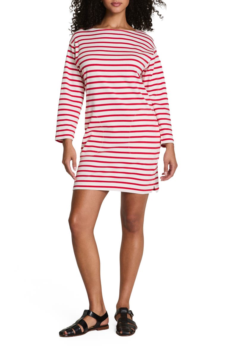 Cool Cotton Boatneck Dress, Main, color, YACHT STRIP RED