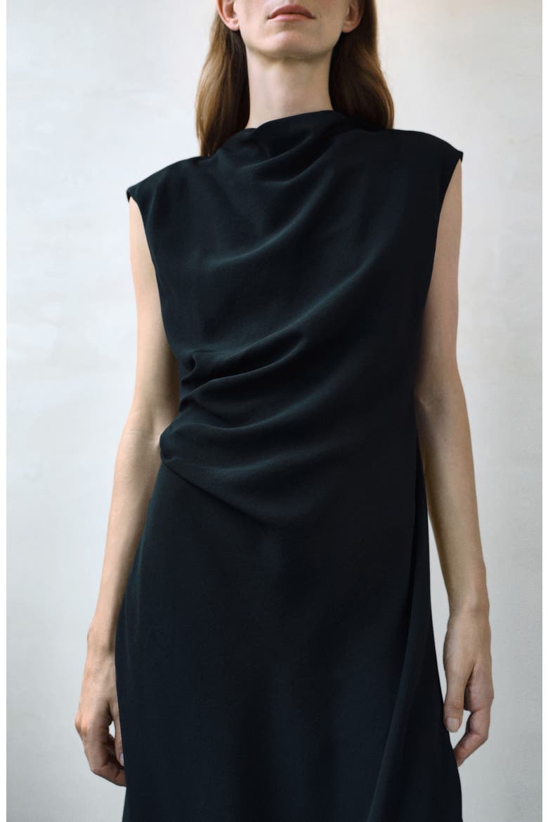 Ruched Sleeveless Midi Dress, Alternate, color, BLACK
