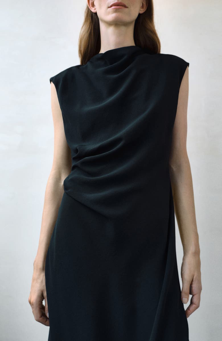 MANGO Ruched Sleeveless Midi Dress, Alternate, color, Black