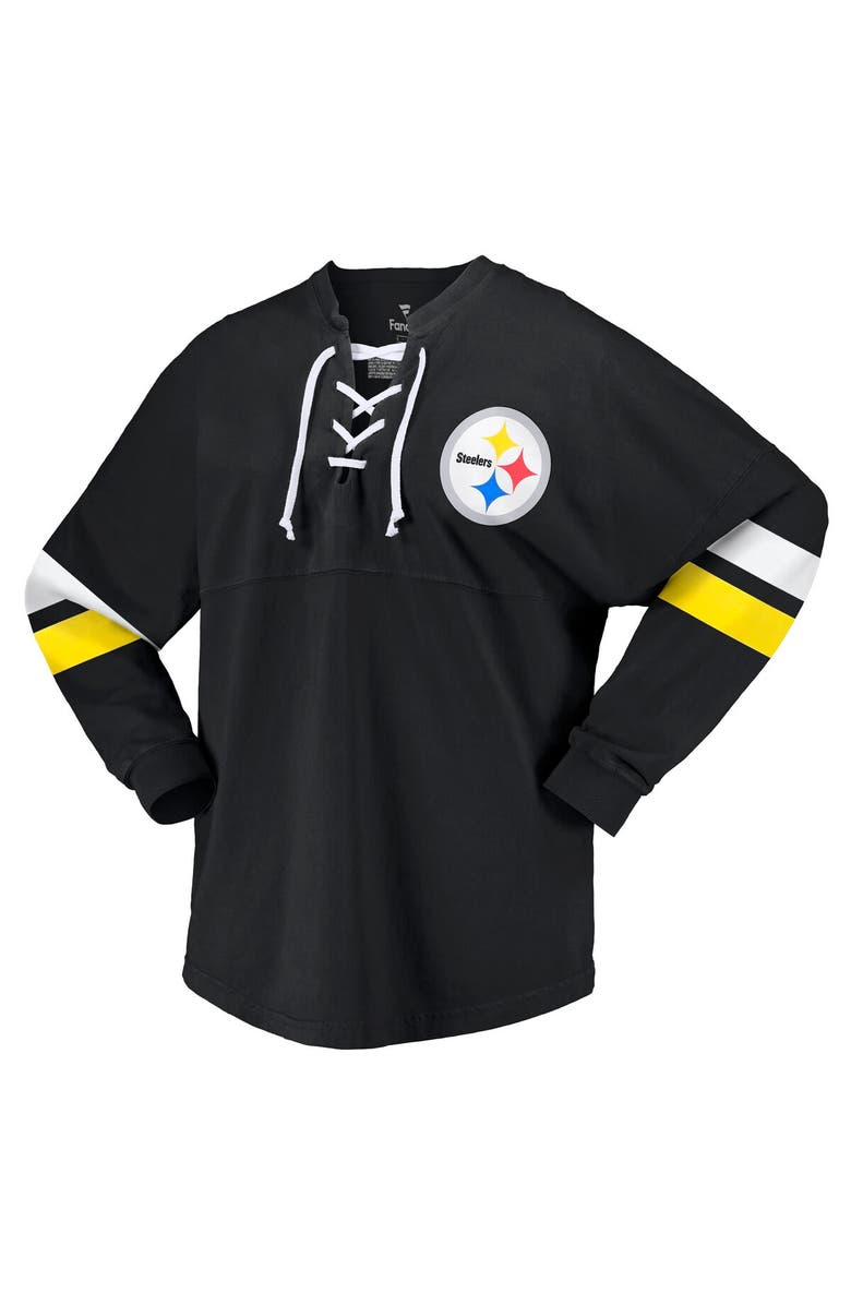 FANATICS Women's Fanatics Branded Black Pittsburgh Steelers Spirit Jersey Lace-Up V-Neck Long Sleeve T-Shirt, Alternate, color, 