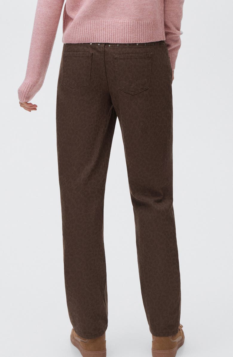 MANGO TEEN Studded Leopard Print Wide Leg Jeans, Alternate, color, Chocolate