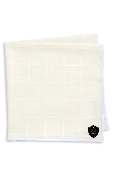 White Windowpane Linen Pocket Square