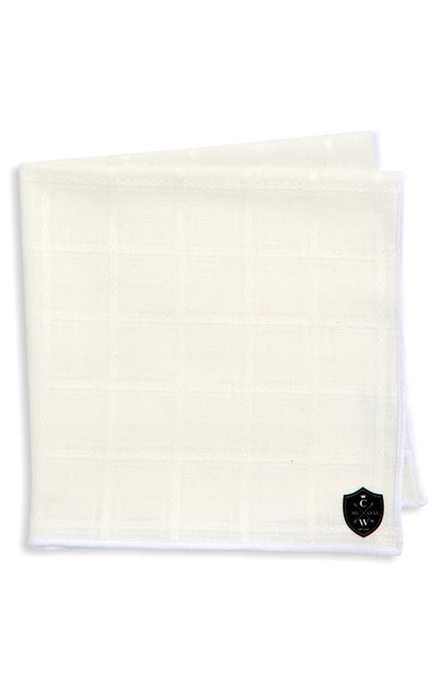 CLIFTON WILSON White Windowpane Linen Pocket Square 