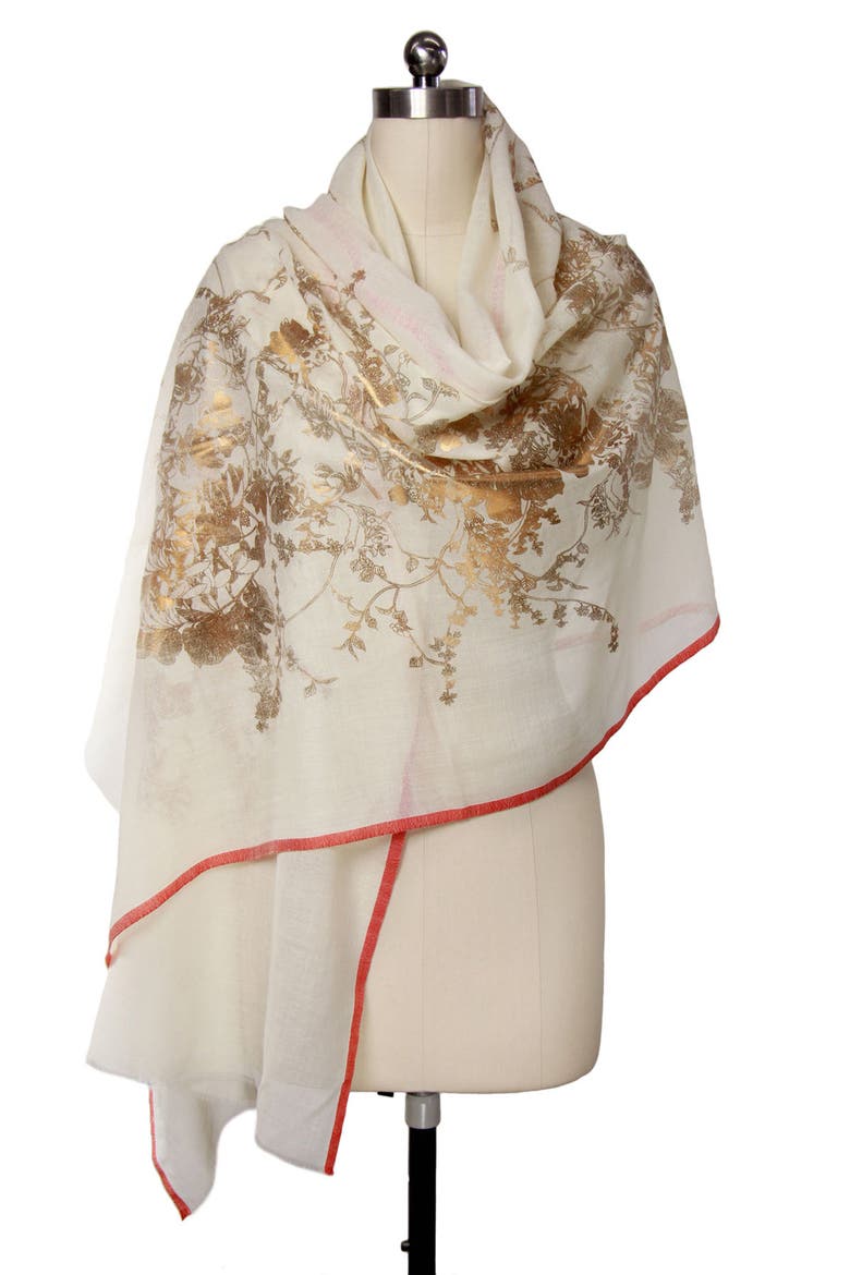 Metallic Floral Wool Scarf, Alternate, color, IVORY