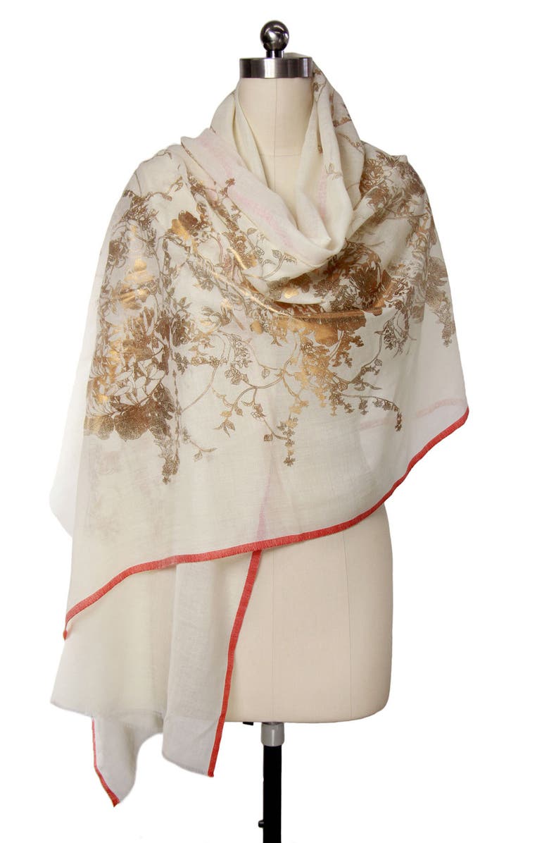 SAACHI Metallic Floral Wool Scarf, Alternate, color, Ivory