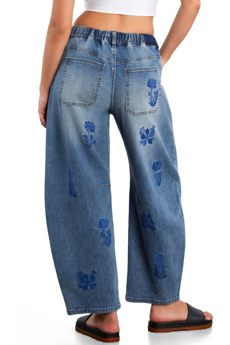 Embroidered Barrel Leg Drawstring Jeans, Alternate, color, ATLAS BLUE