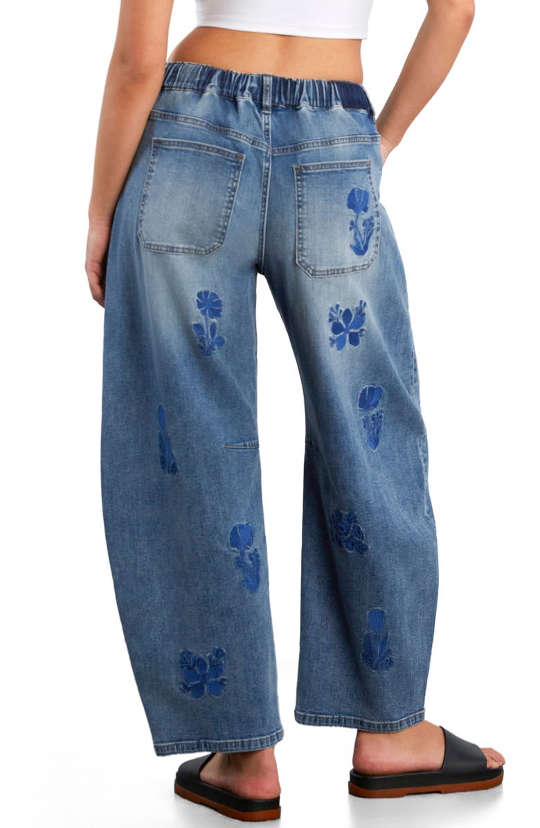 HINT OF BLU Embroidered Barrel Leg Drawstring Jeans, Alternate, color, 