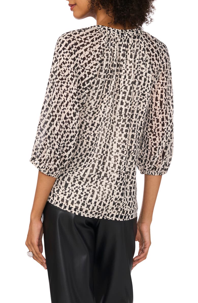 Vince Camuto Geo Print Raglan Sleeve Button-Up Top, Alternate, color, 